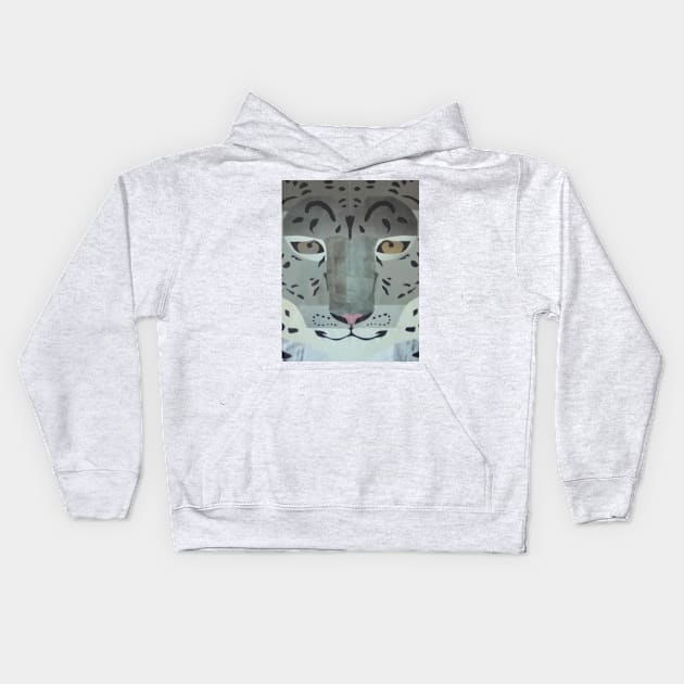 Snow Leopard Face Himalayan Hunter Big Cat Kids Hoodie by glowvim